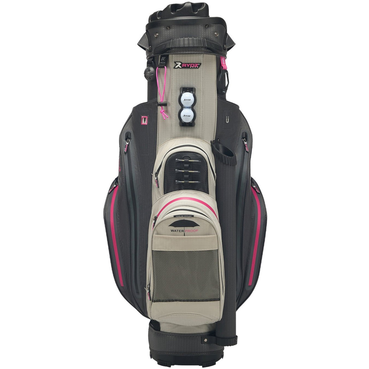 Rydz Skipper QO9 Waterproof Damen Cartbag, Anthrazit / Silbergrau / Pink - Golflaedchen.de