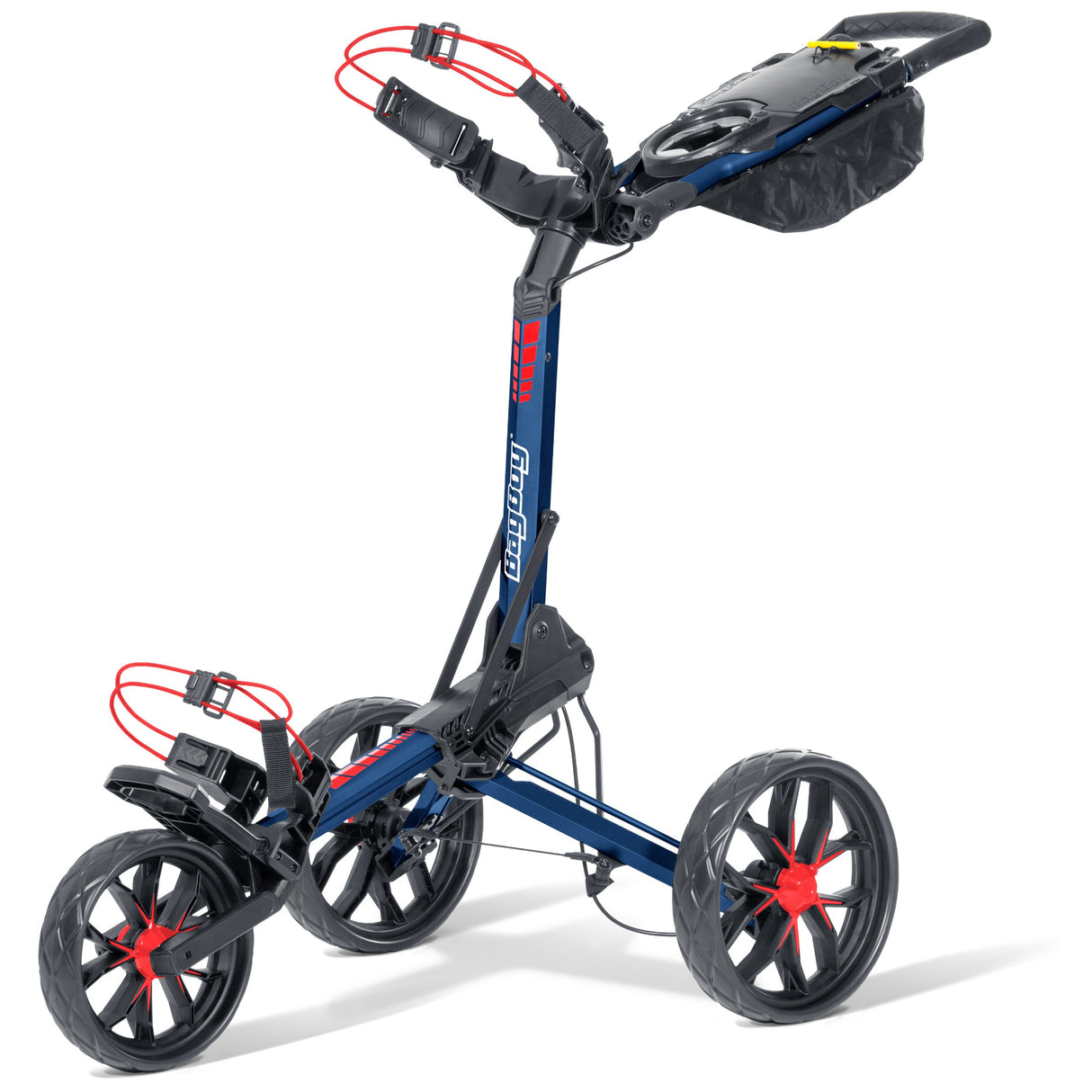 Bag Boy Slimfold 3 - Rad Golftrolley, Navy / Rot - Golflaedchen.de