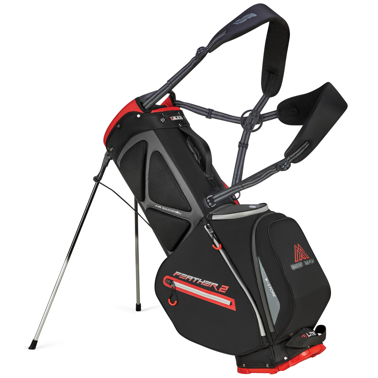 Big Max Dri Lite Feather 2 Waterproof Standbag, Schwarz / Rot