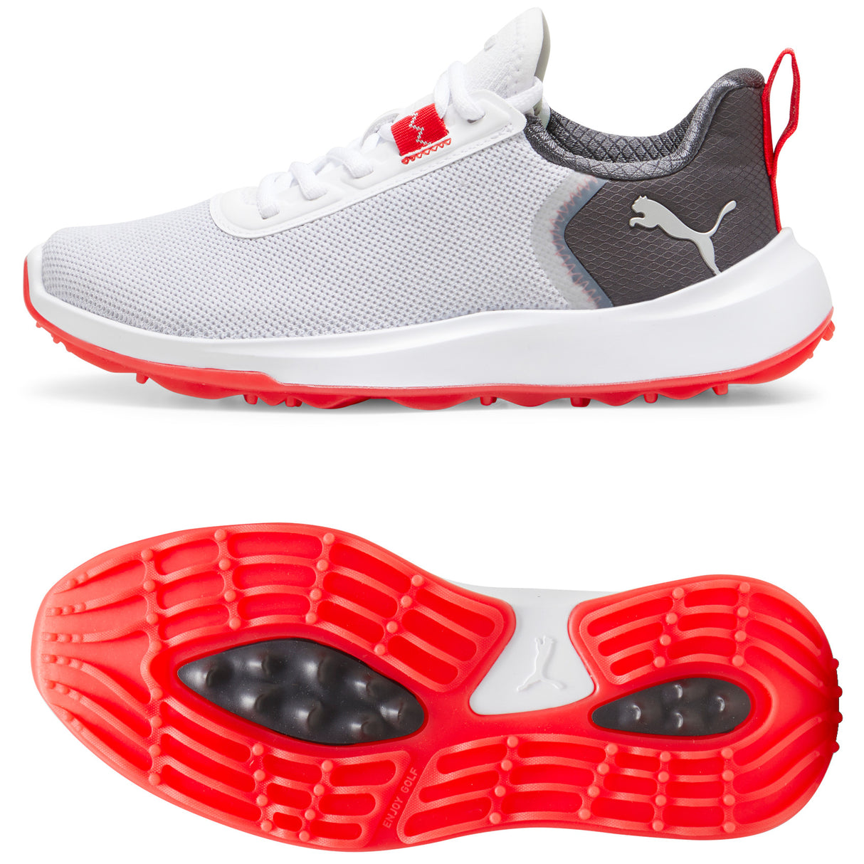 Puma Fusion Crush Sport Junior Kinder Golfschuhe, Weiß / Grau / Rot