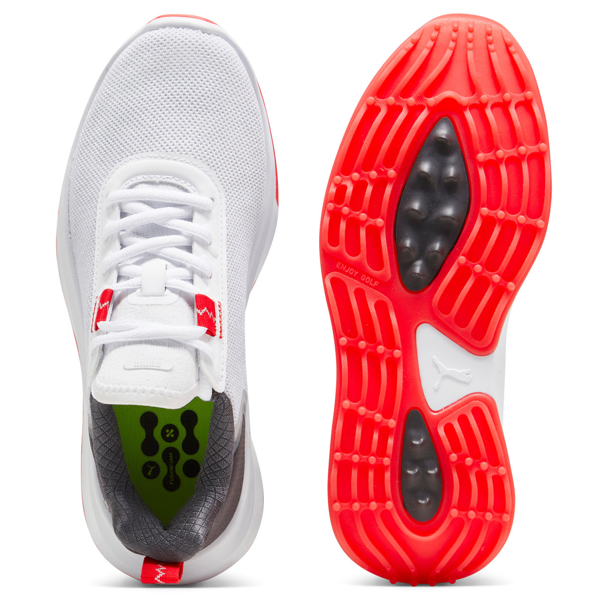 Puma Fusion Crush Sport Junior Kinder Golfschuhe, Weiß / Grau / Rot