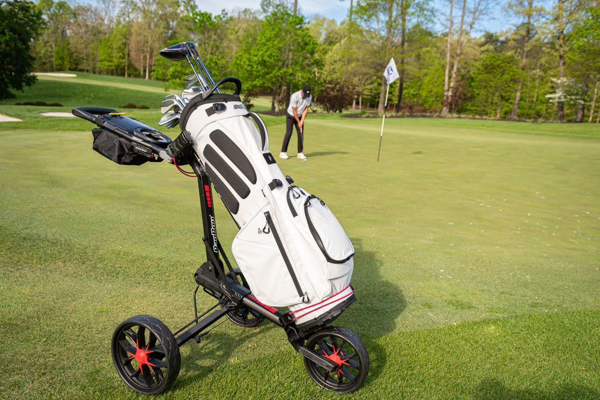 Bag Boy Slimfold 3 - Rad Golftrolley, Hellblau / Weiß - Golflaedchen.de