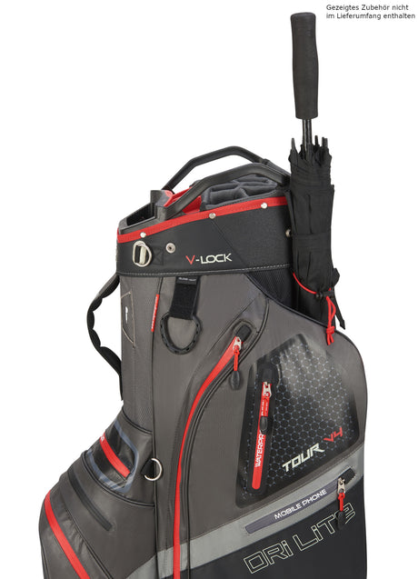 Big Max Dri Lite V-4 Waterproof Cartbag, Grau / Schwarz / Rot
