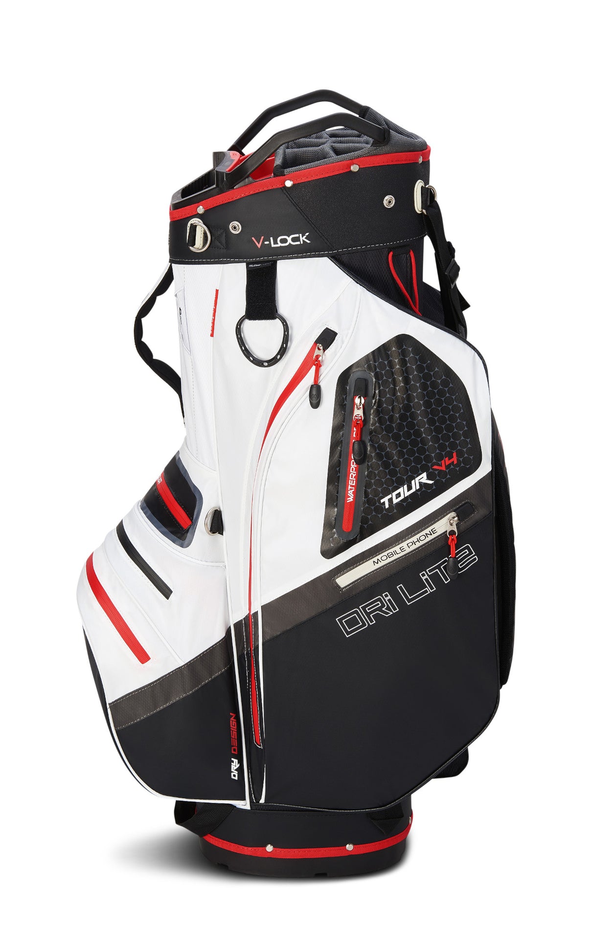 Big Max Dri Lite V-4 Waterproof Cartbag, Weiß / Schwarz / Rot