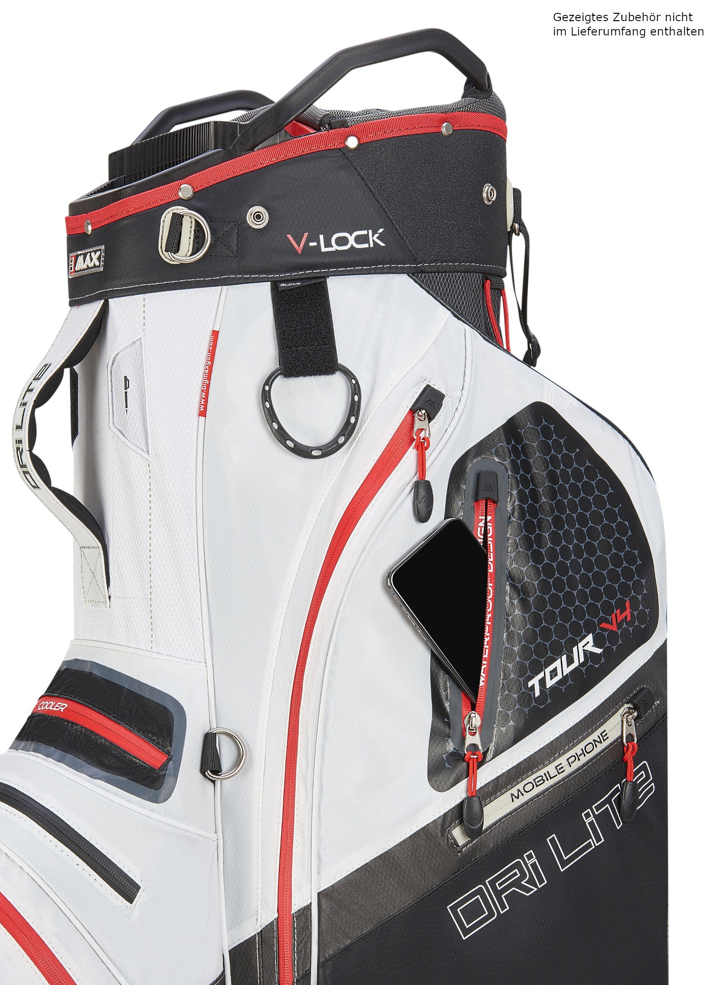 Big Max Dri Lite V-4 Waterproof Cartbag, Weiß / Schwarz / Rot