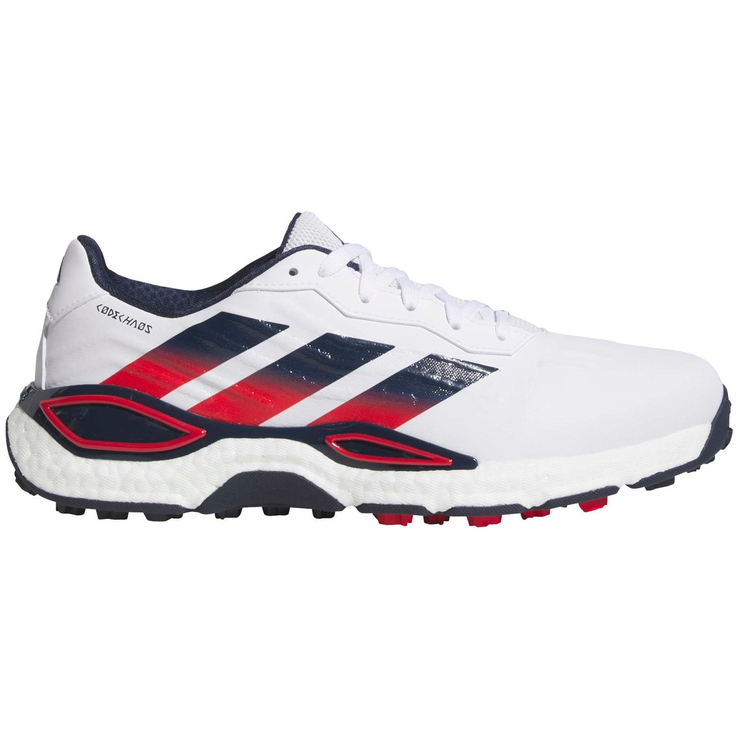 Adidas 2027 CodeChaos Herren Golfschuhe, Weiß / Blau / Rot