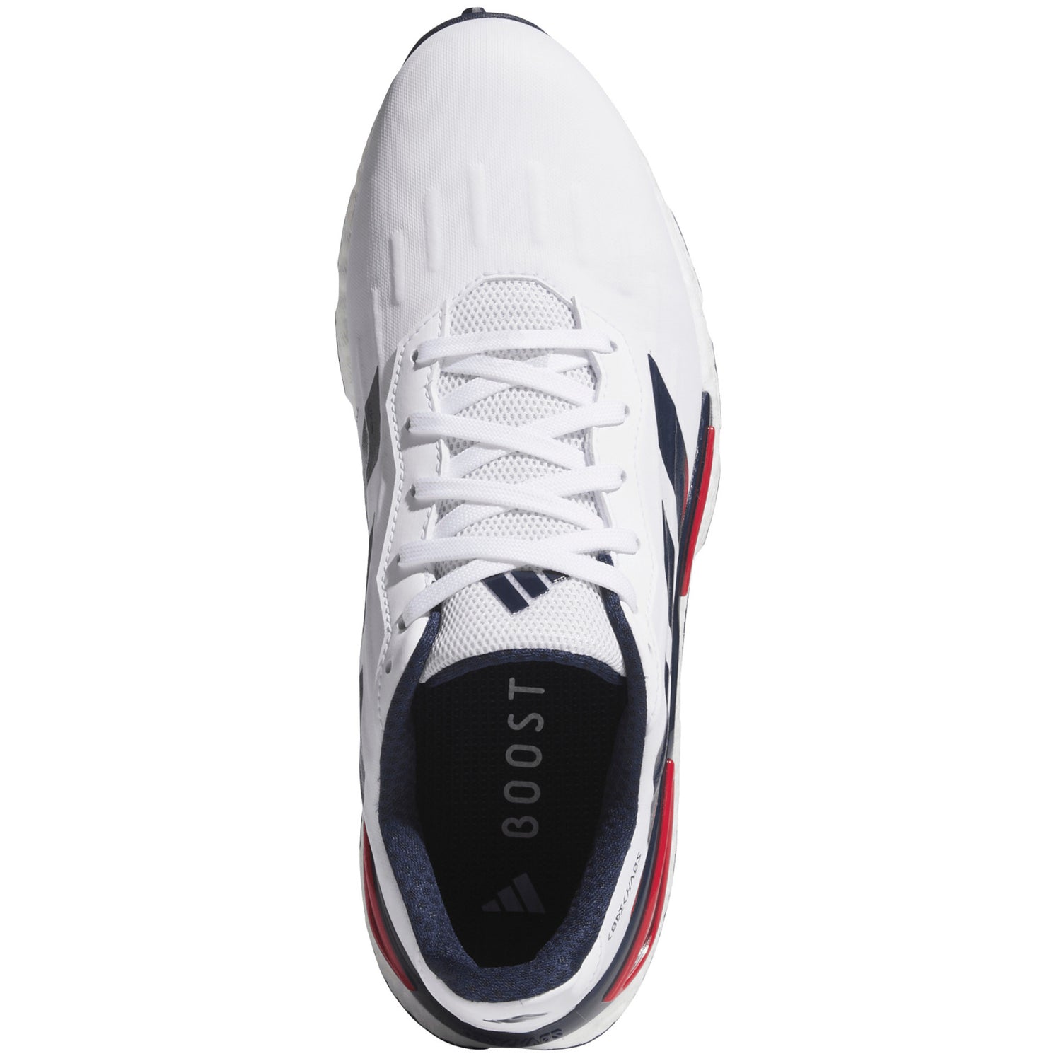 Adidas 2027 CodeChaos Herren Golfschuhe, Weiß / Blau / Rot